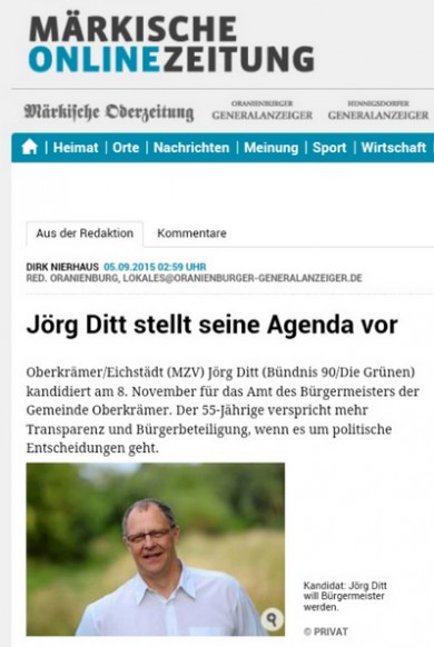 Bürgermeisterwahl Oberkrämer mit Jörg Ditt